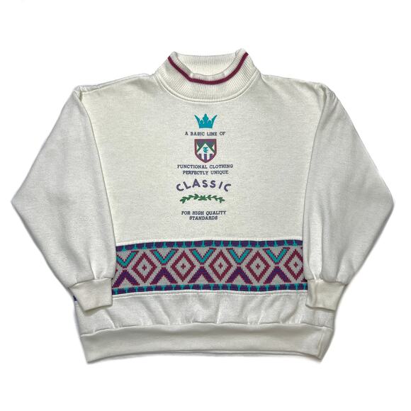 Mister Noah Vintage 90s Perfectly Unique Graphic Sweater Knit Paneled Mock Neck - Picture 1 of 9